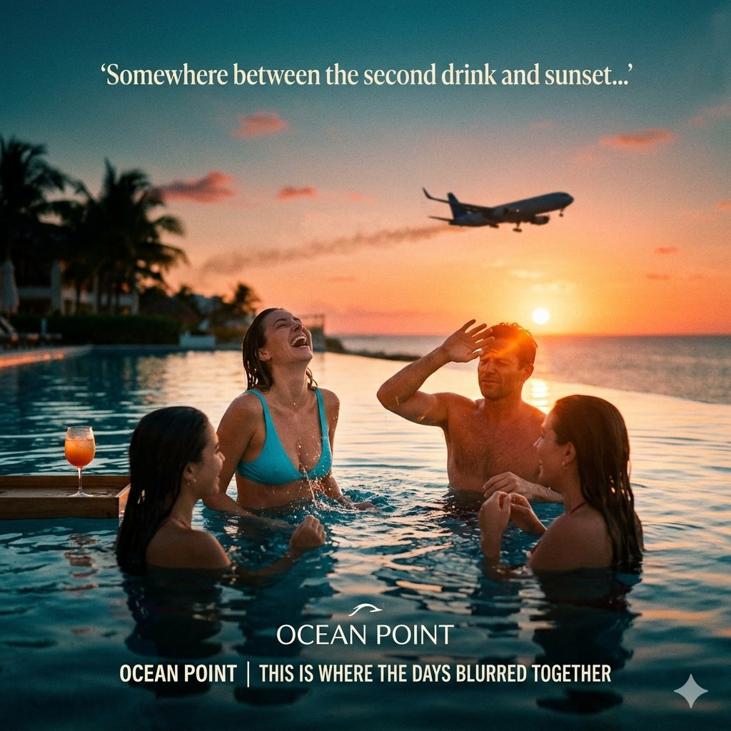 Ocean Point key art: the infinity pool at golden hour
